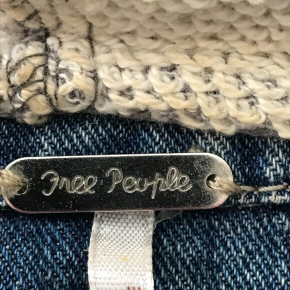 Free People Denim Jacket Women S Blue Hooded Distressed Button Up Long Sleeve - Picture 3 of 13